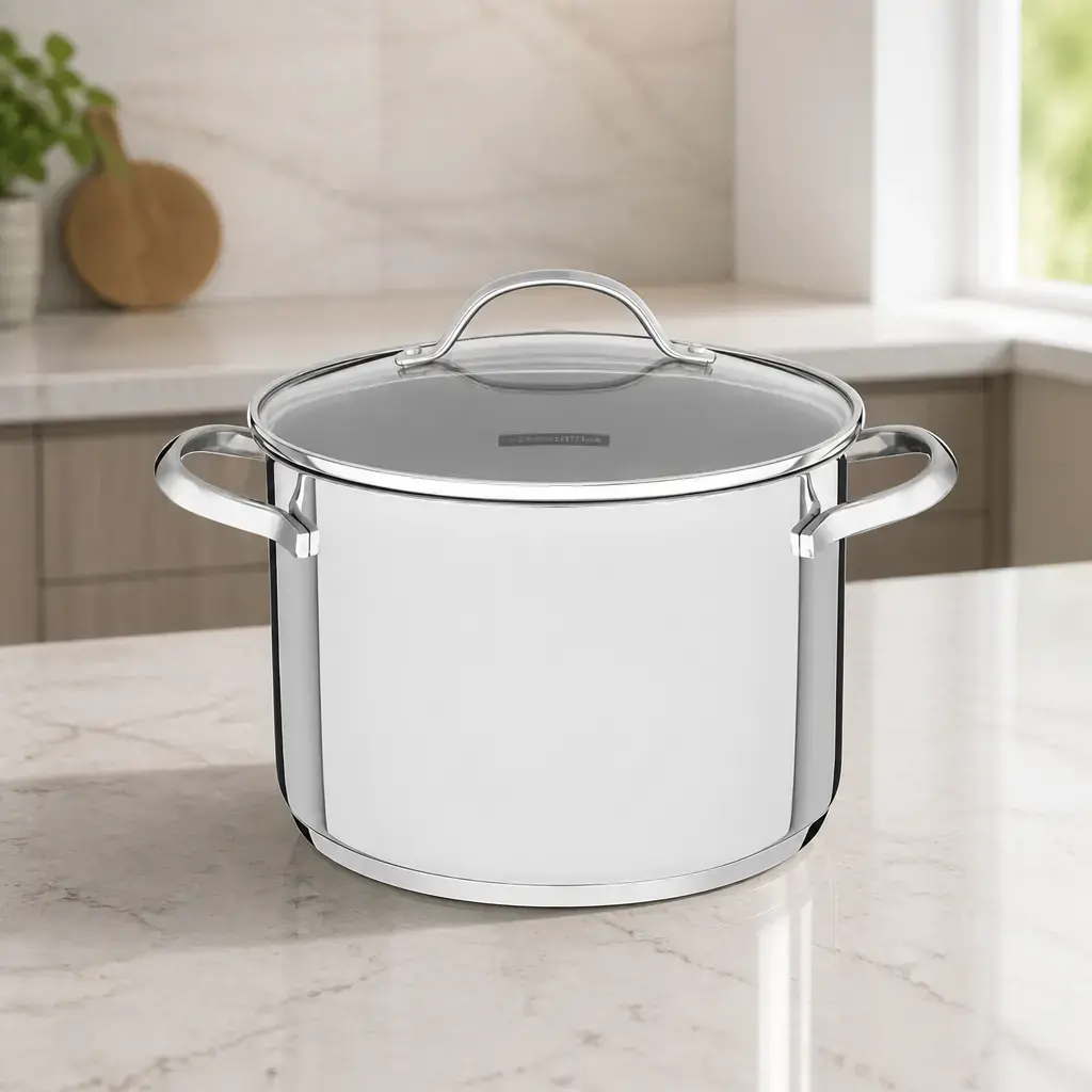 Olla alta Acero Inox. con tapa de vidrio 7.7Lt. 24cm. UNA