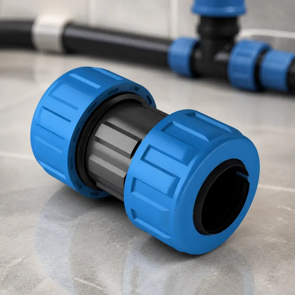 Acople de compresion 1/2 con traba mec. para Polietileno DUKE