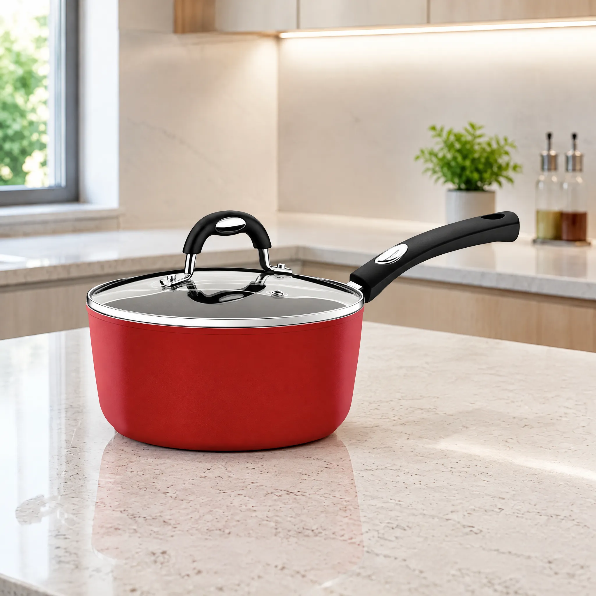 Desc - Olla con tapa 2.6Lt. 20cm. para induccion Monaco Roja x Un.