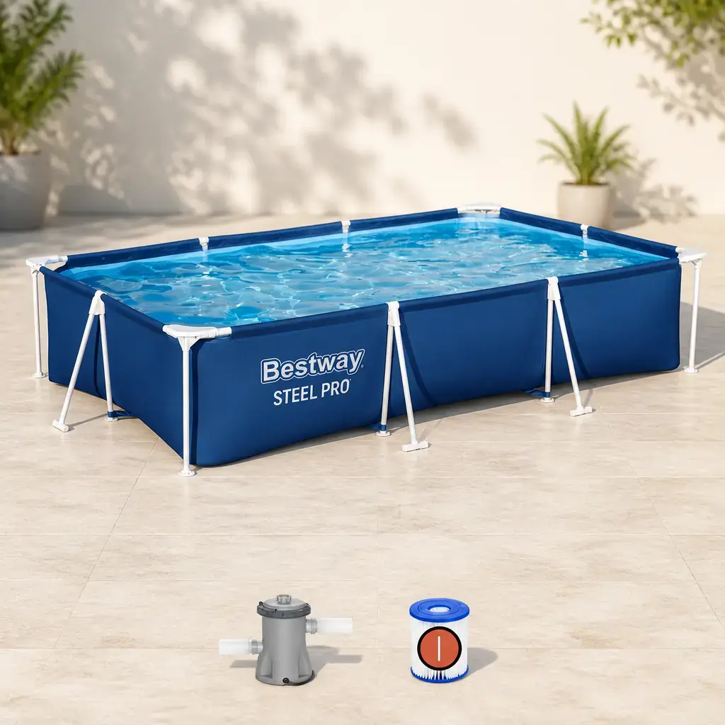 Piscina rectangular con est. metalica 3.300Lt. con depurador. Bestway