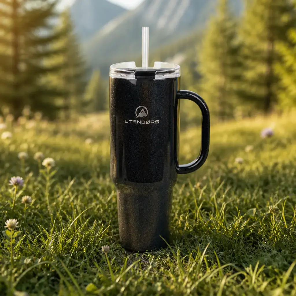 Vaso Tumbler 1.2Lt. Con pajita Reflectivo Negro. Utendors