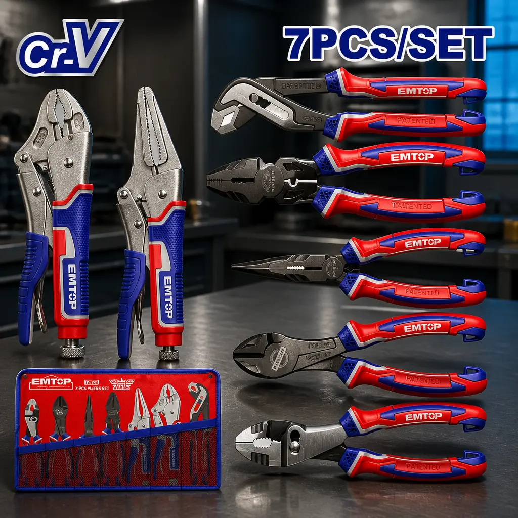 Juego de pinzas Industriales 7pzas CrV. Emtop