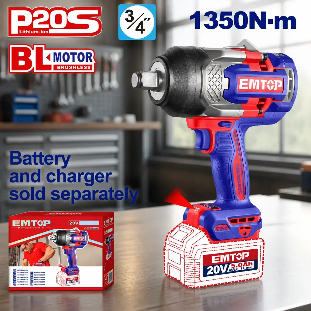 Llave de Impacto 3/4" BL 1350Nm AI + Acc. sin baterias EMTOP