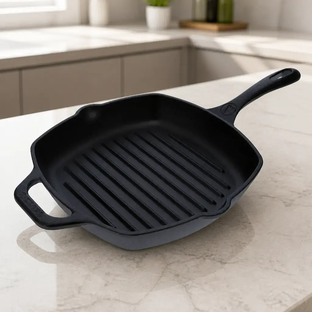 Sarten Cuadrada Grill Hierro Fundido Precurada 25x25cm Ref.:584