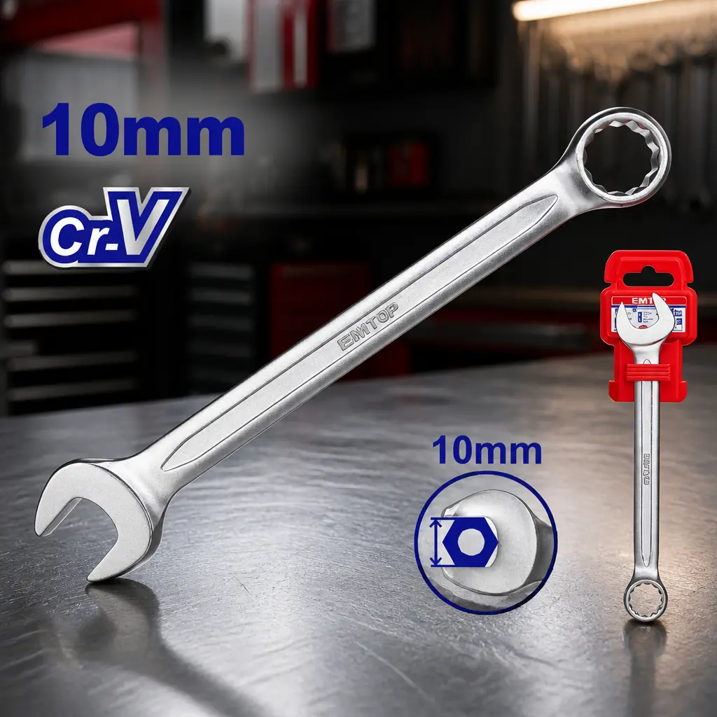 Llave combinada 10mm Cr-V Emtop x Un.