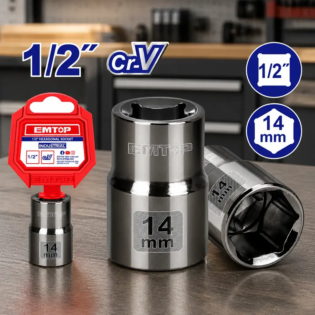 Dado 1/2' hexagonal 14mm Cr-V Emtop x Un.