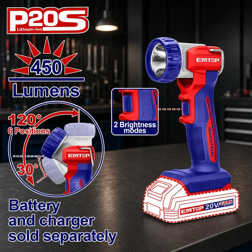 Linterna Portatil LED 230/450 Lumens. 20V. Sin Bateria. Emtop