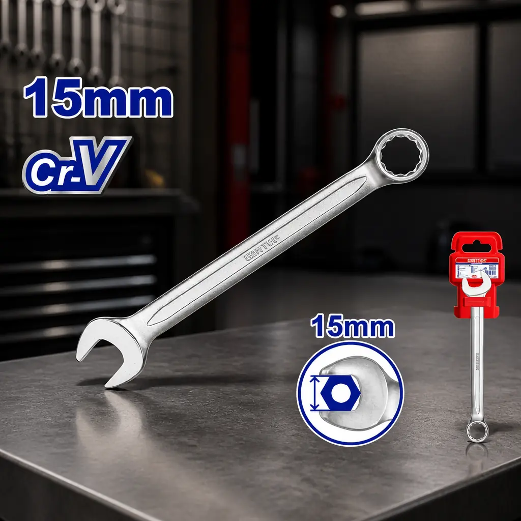 Llave combinada 15mm Cr-V Emtop x Un.
