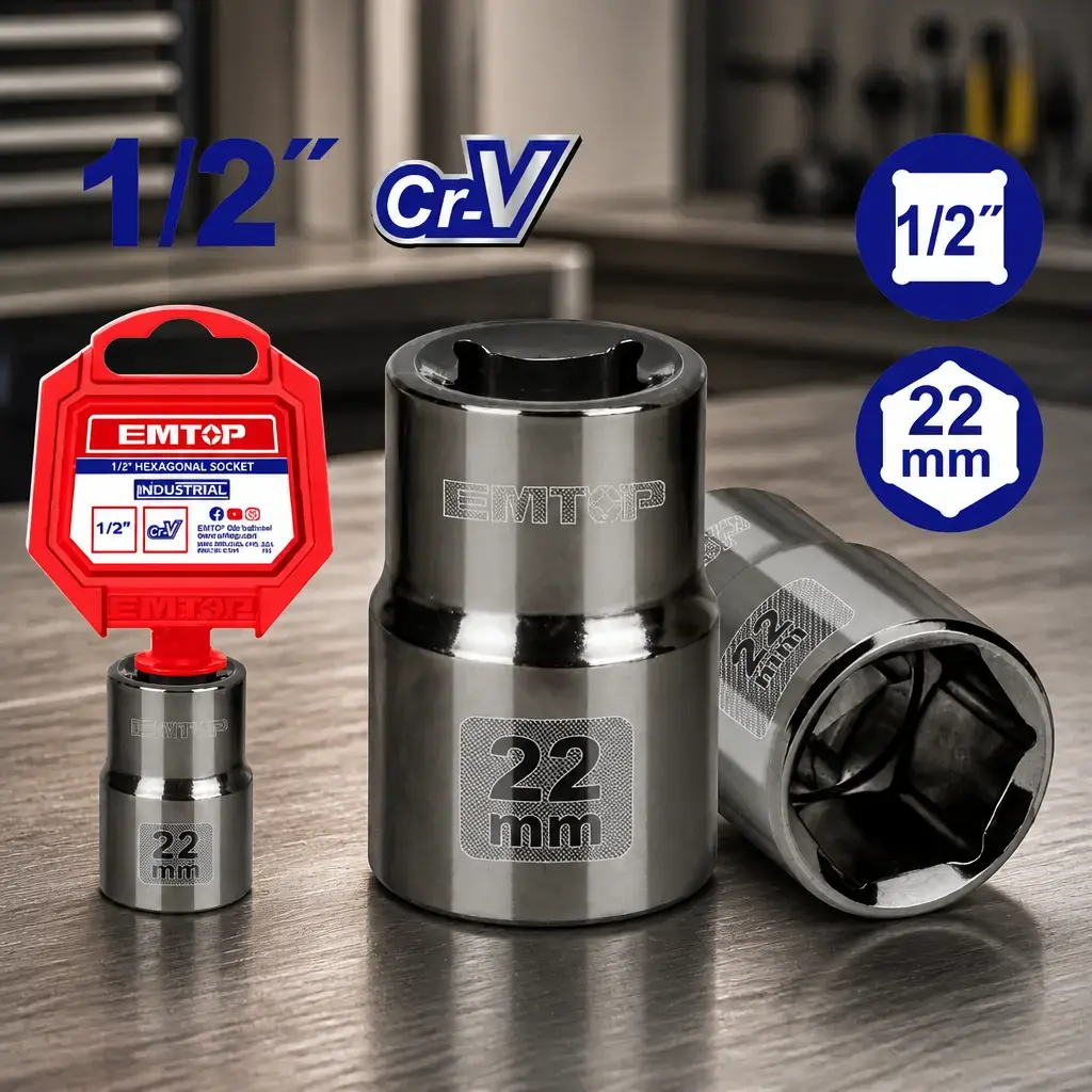 Dado 1/2' hexagonal 22mm Cr-V Emtop x Un.