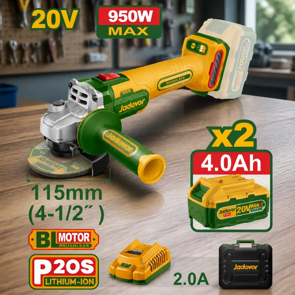 Amoladora 115mm BL. (950W) 2x Bat 20V 4.0Ah (M) Jadever*