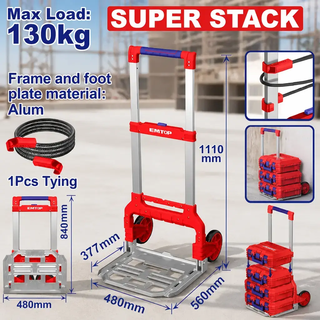 Carretilla para cajas apilables plegable 130Kg. Emtop