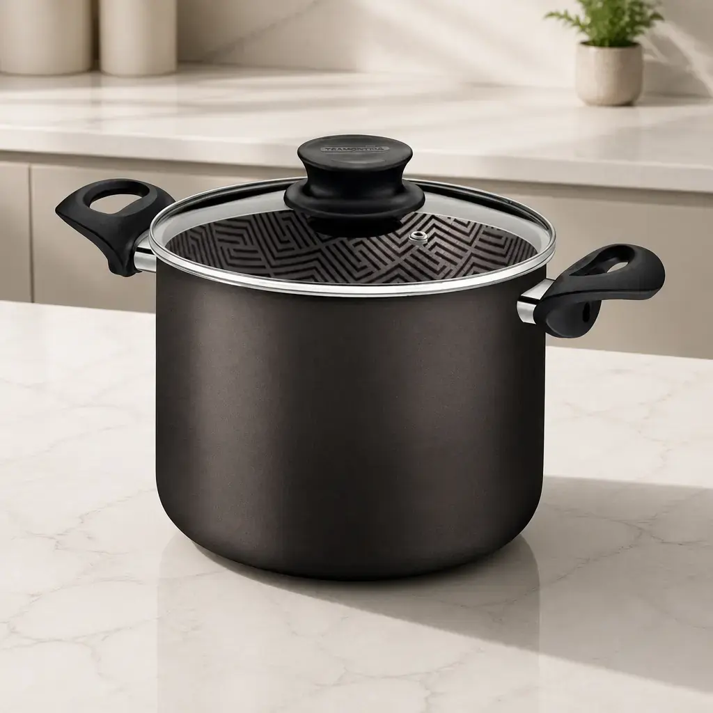 Olla alta con tapa de vidrio 7.1Lt. 24cm. Paris T. Negra x Un.