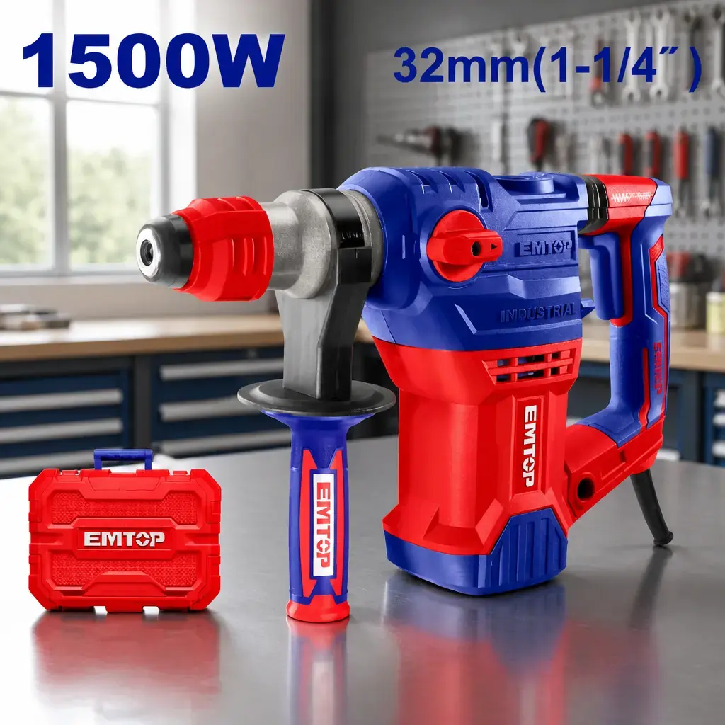 Rotomartillo 1500W. 5.5J. 32mm SDS Plus + Acc. (M). Emtop
