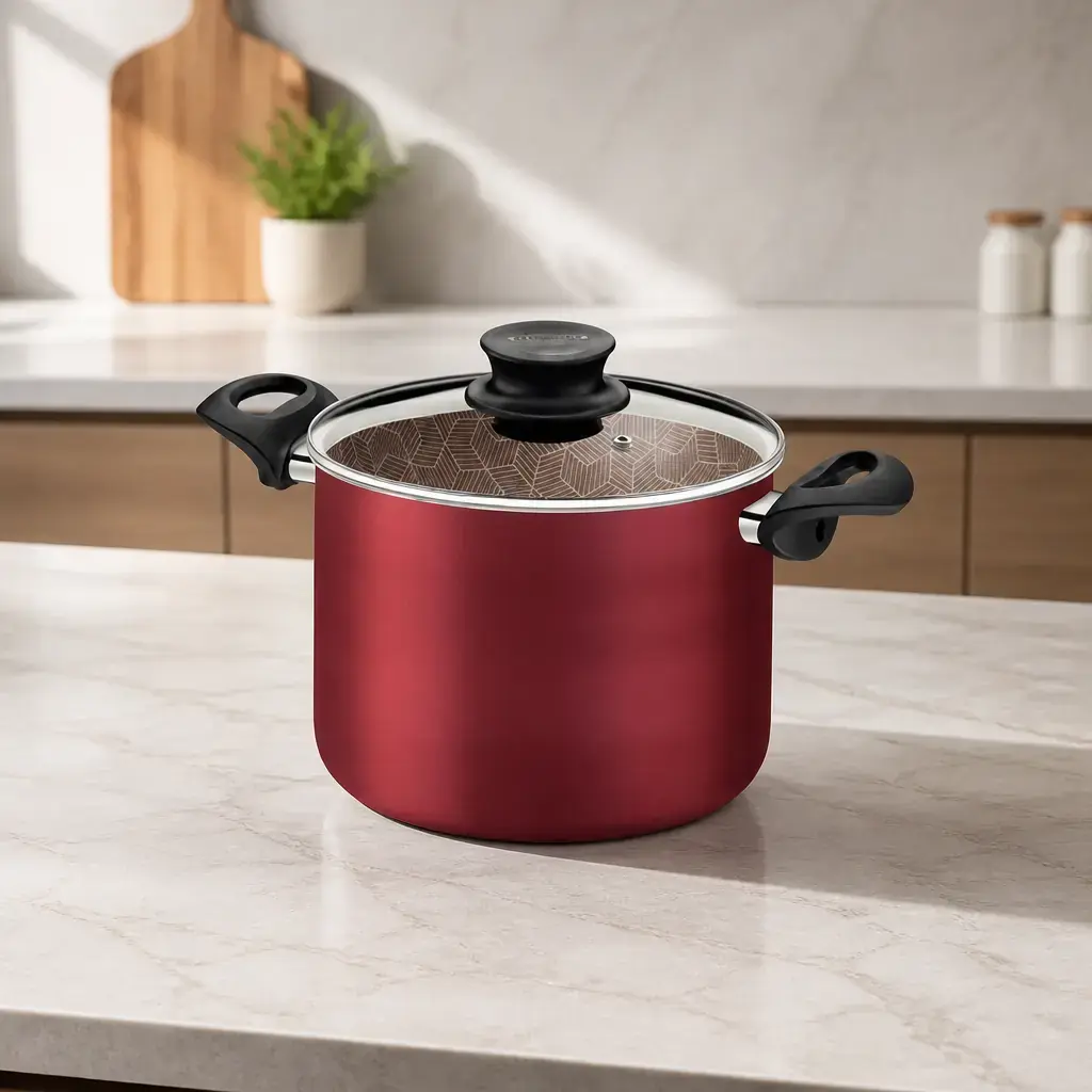 Olla alta con tapa de vidrio 2.1Lt. 16cm. Paris T. Bordo x Un.