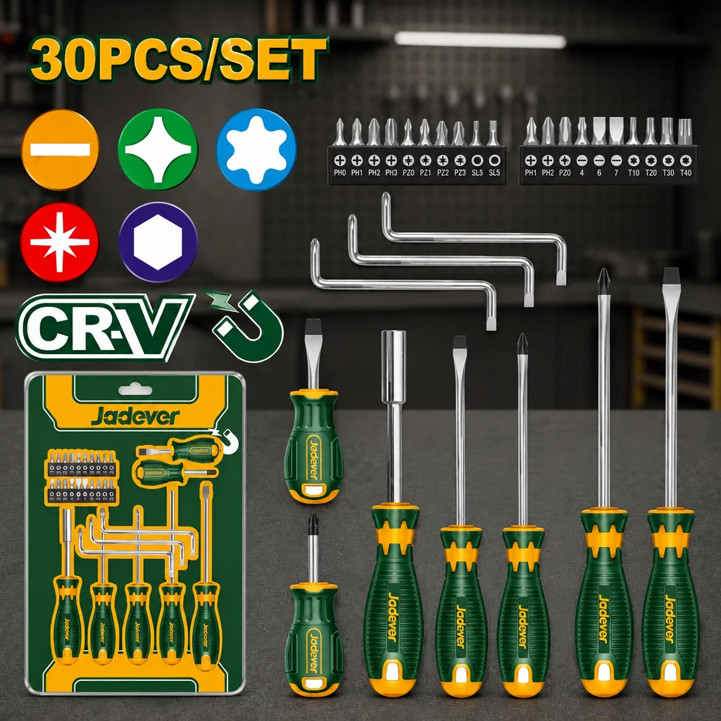 Juego destornilladores y puntas 30pzs. CrV Jadever Blister