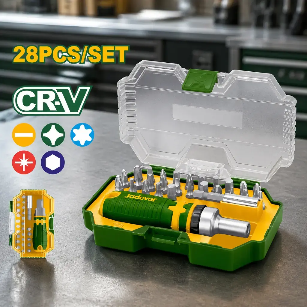Juego de Puntas magneticas CrV. 28pzas. Estuche Plastico. Jadever