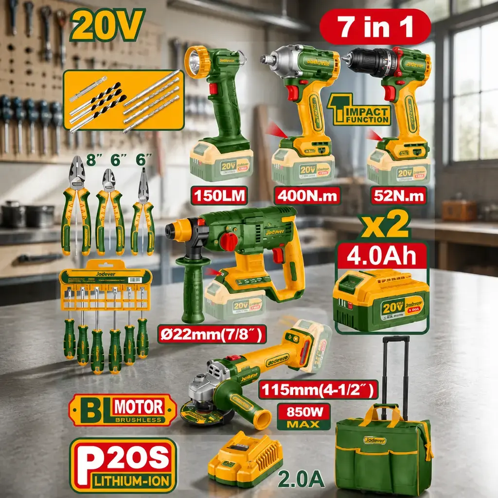 Combo Power Tools 7 en 1 + 2x Bat 20V 4Ah (M) Jadever