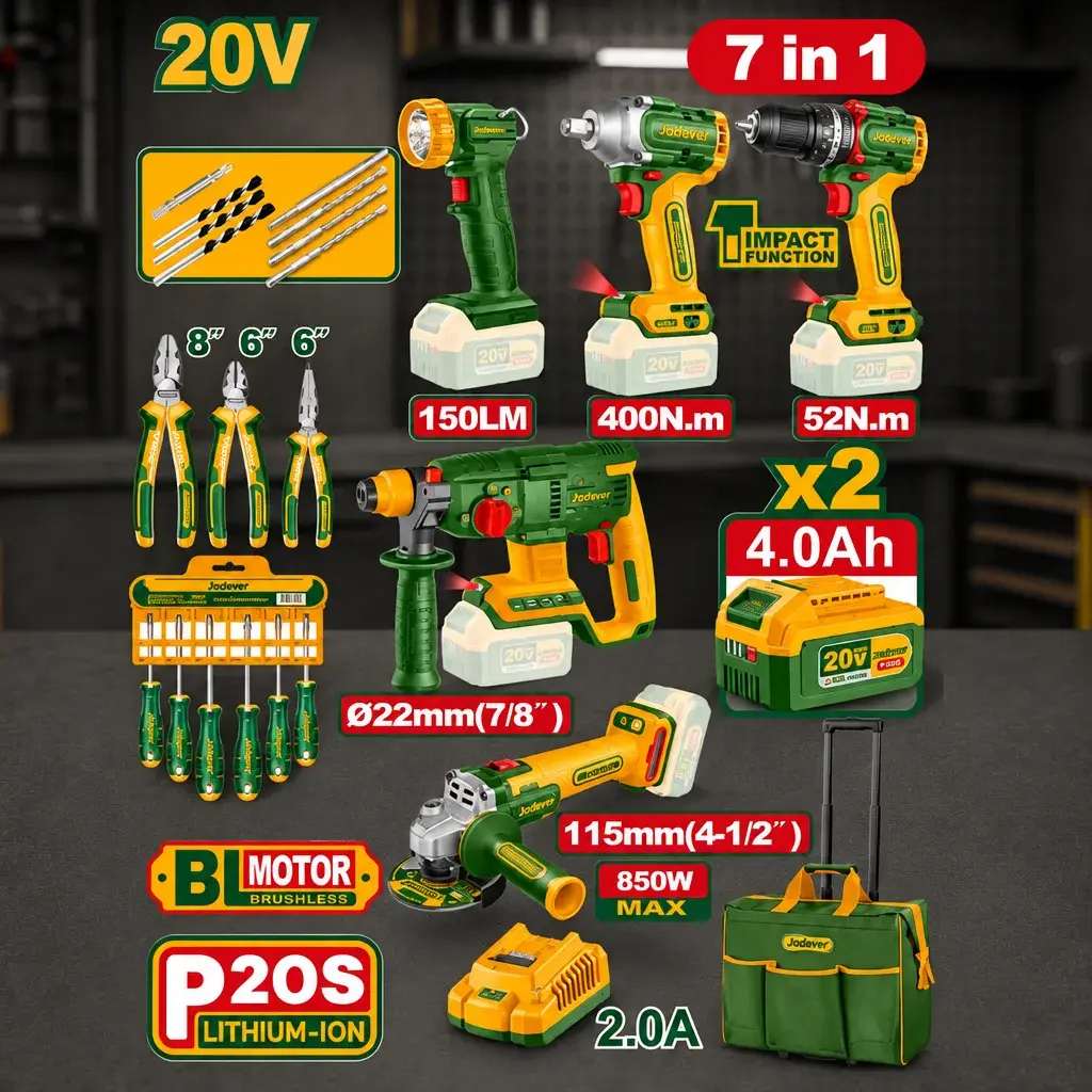 Combo Power Tools 7 en 1 + 2x Bat 20V 4Ah (M) Jadever