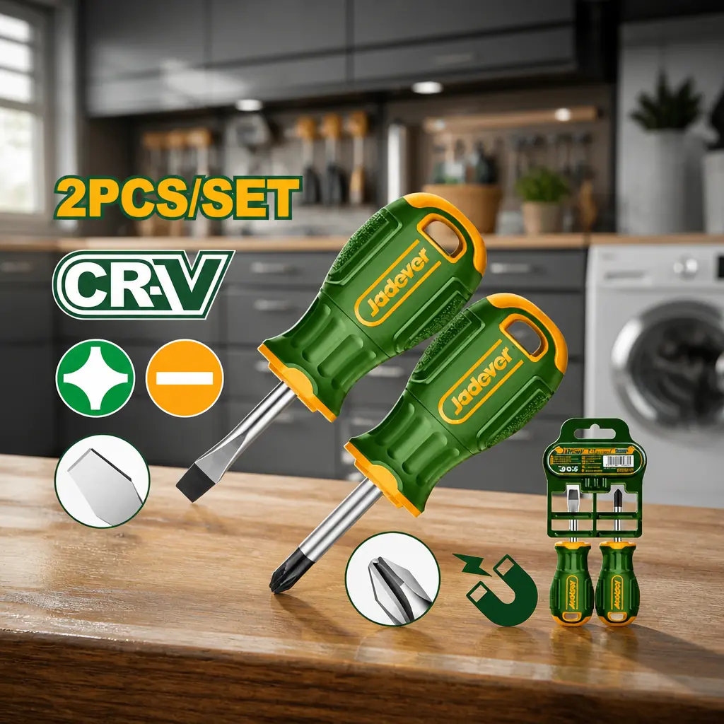 Juego destornilladores Cortos 2pzs. +/- CrV Jadever Colgador