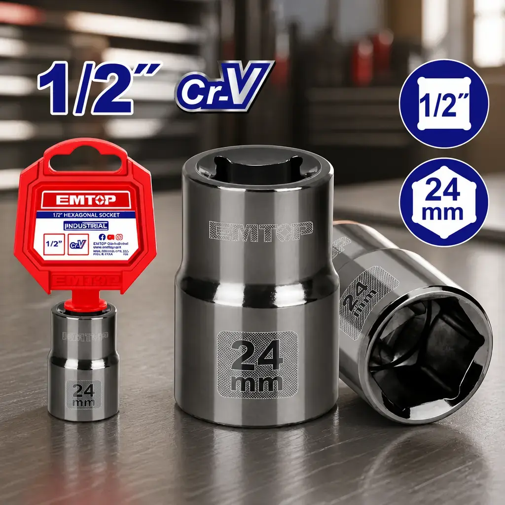 Dado 1/2' hexagonal 24mm Cr-V Emtop x Un.