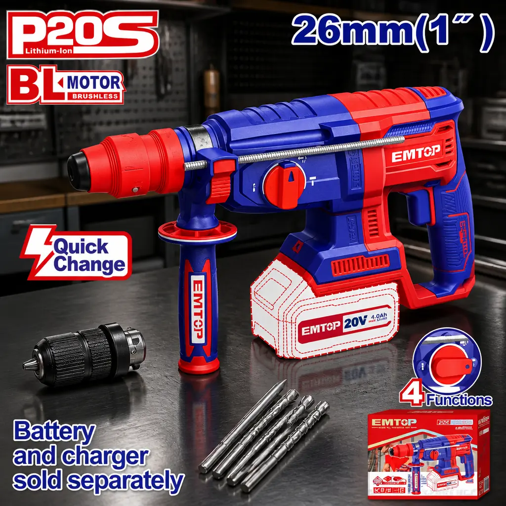 Rotomartillo 20V. 2.5J. 2x Mandril (SDS Plus / 13mm) Sin Bateria. Emtop