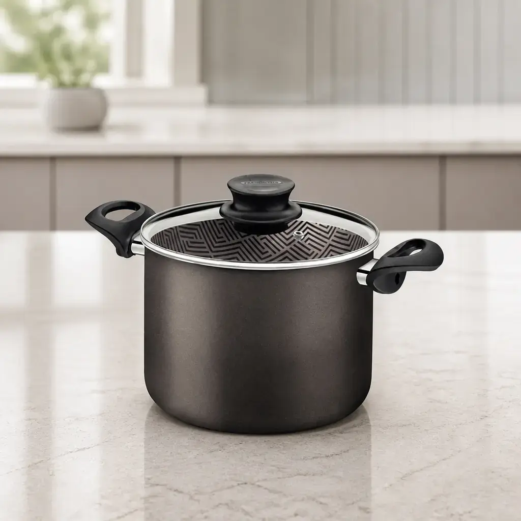 Olla alta con tapa de vidrio 2.1Lt. 16cm. Paris T. Negra x Un.