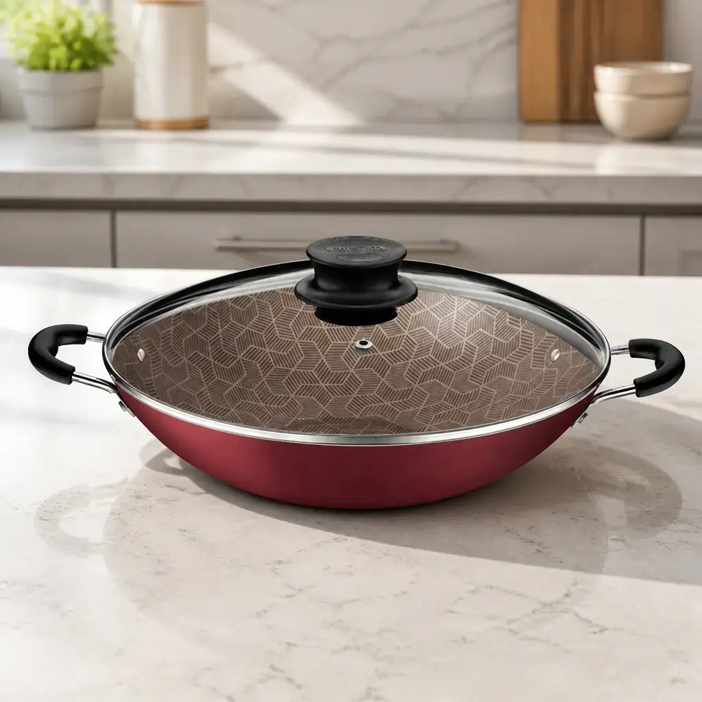 Olla wok con tapa de vidrio 36cm Paris T. Bordo x Un.