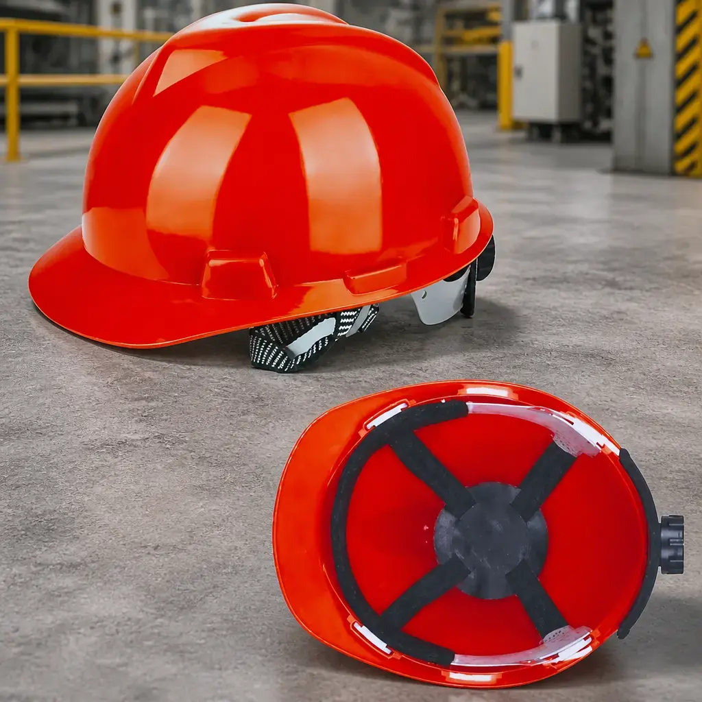 Desc - Casco de seguridad 4 puntos (tela) con perilla Rojo