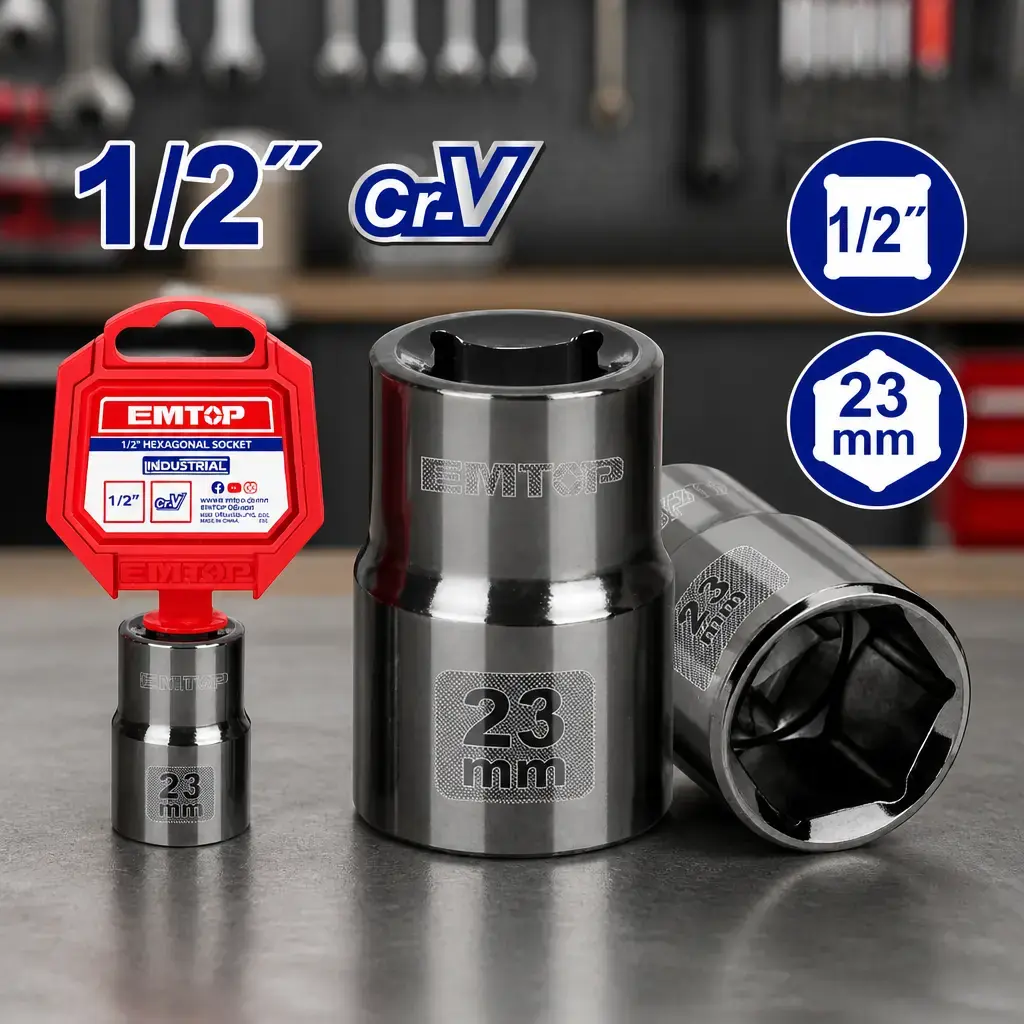 Dado 1/2' hexagonal 23mm Cr-V Emtop x Un.