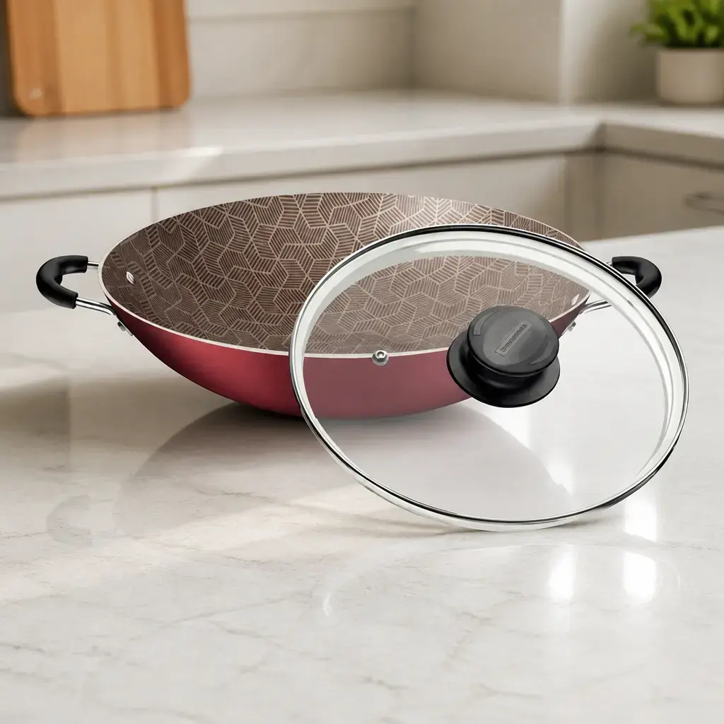 Olla wok con tapa de vidrio 32cm Paris T. Bordo x Un.
