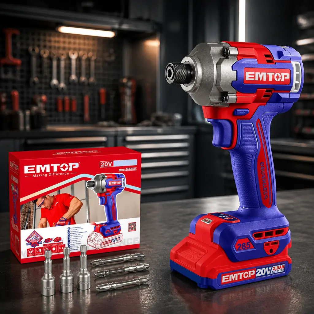Atornillador de Impacto 1/4" BL. 285Nm. + Acc. sin baterias EMTOP
