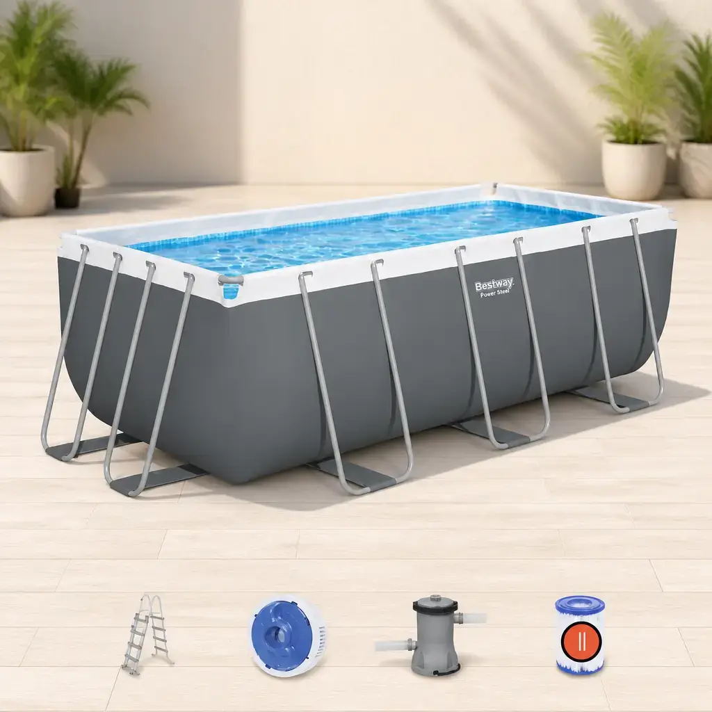 Piscina rect. con est. Met. 8.124Lt. Power Steel. Bestway