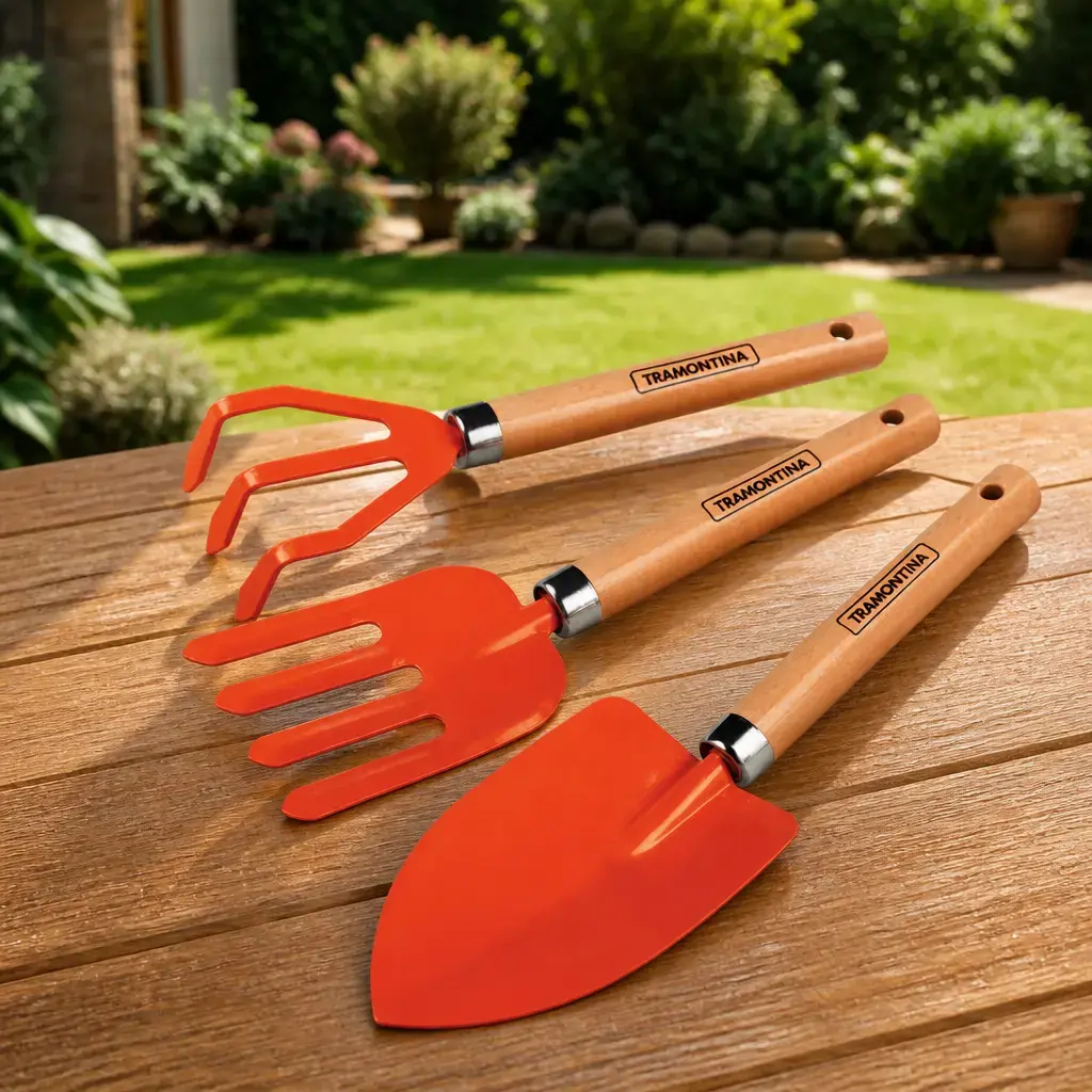 Juego jardineria 3 pzas. (R) mango de madera. Blister