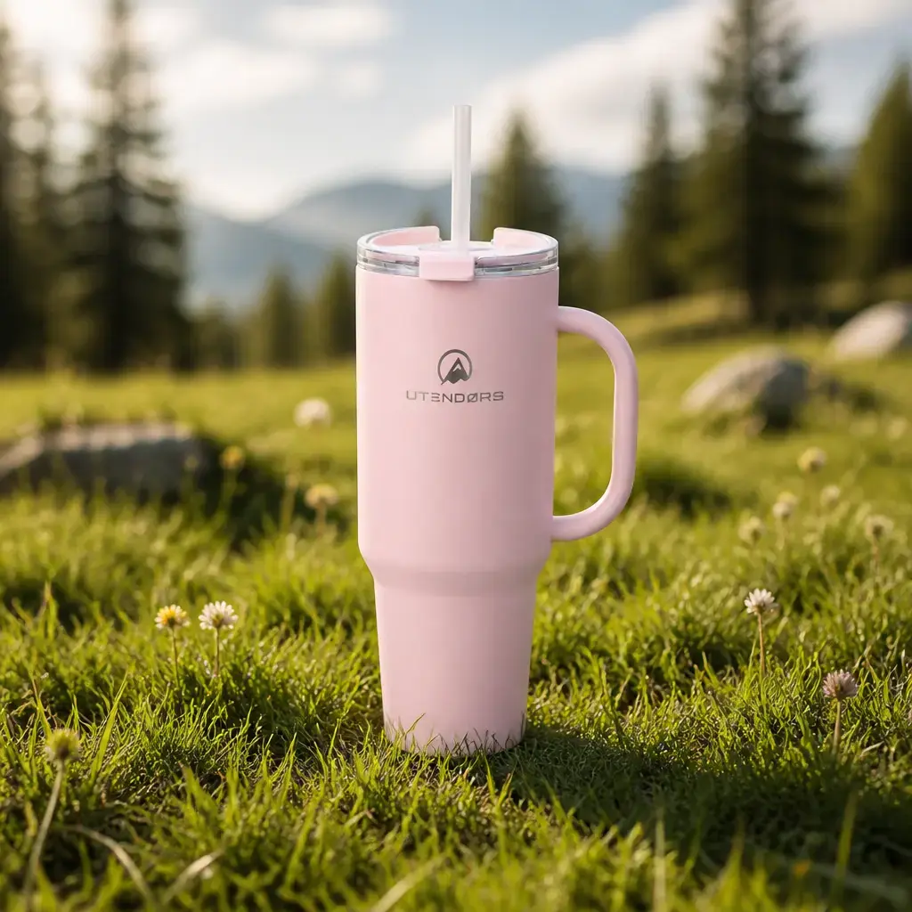 Vaso Tumbler 1.2Lt. Con pajita PE Rosado. Utendors