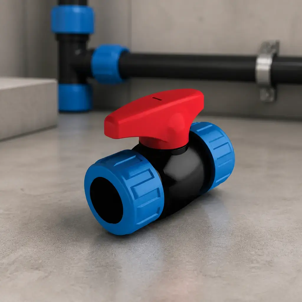 Llave de paso 3/4 con traba mecanica p/ Polietileno DUKE