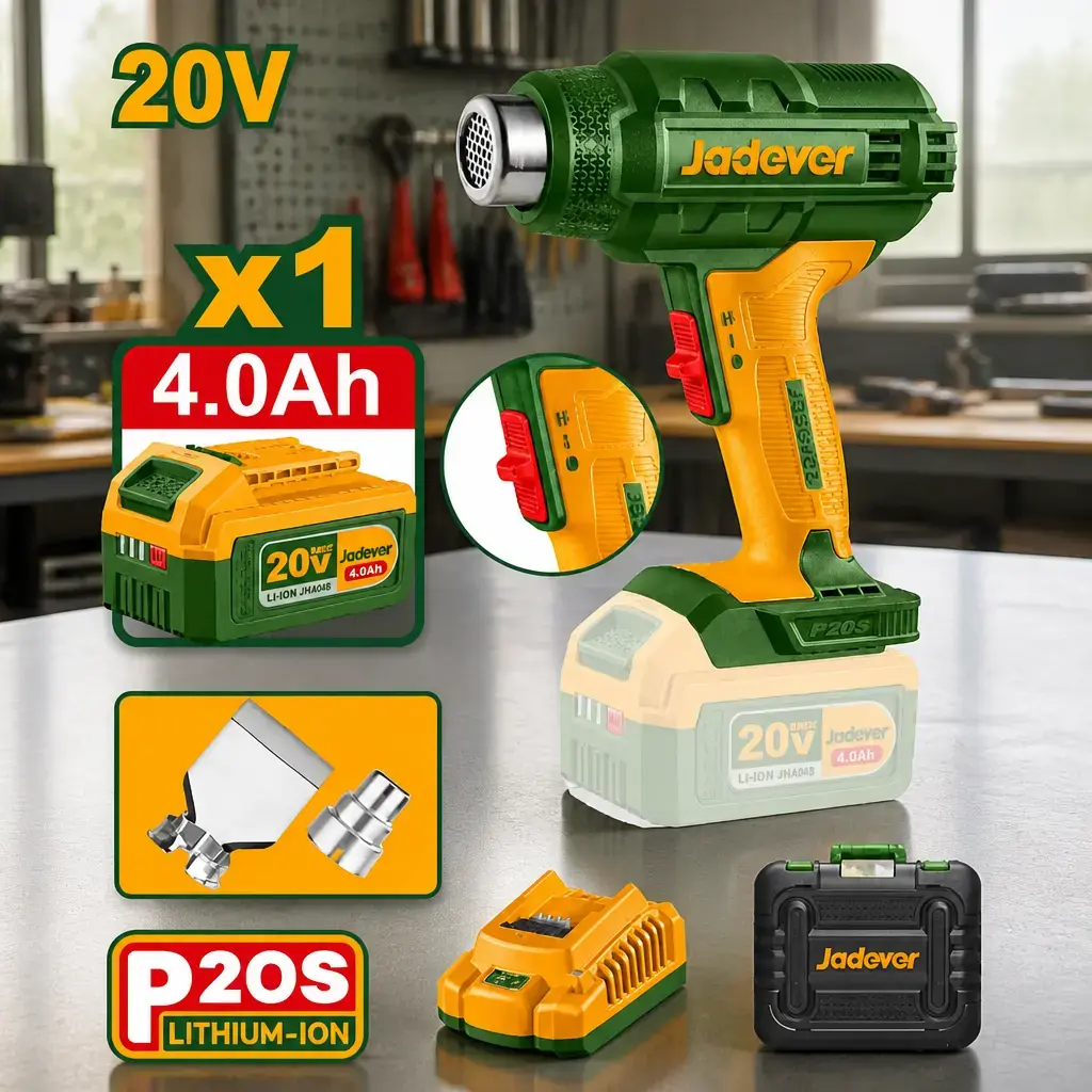 Pistola de Calor Regulable. + Acc. 2x Bat 20V 4Ah. (M) Jadever