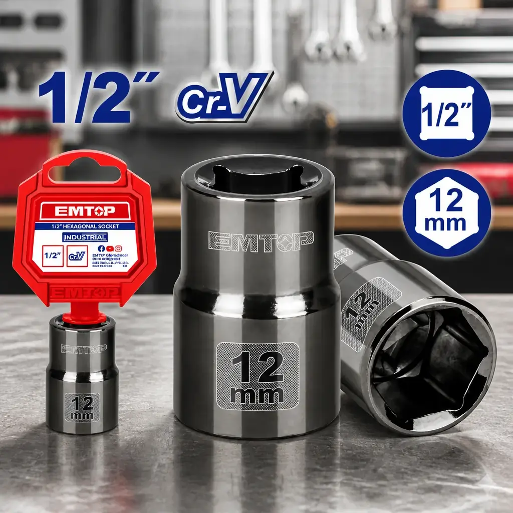 Dado 1/2' hexagonal 12mm Cr-V Emtop x Un.