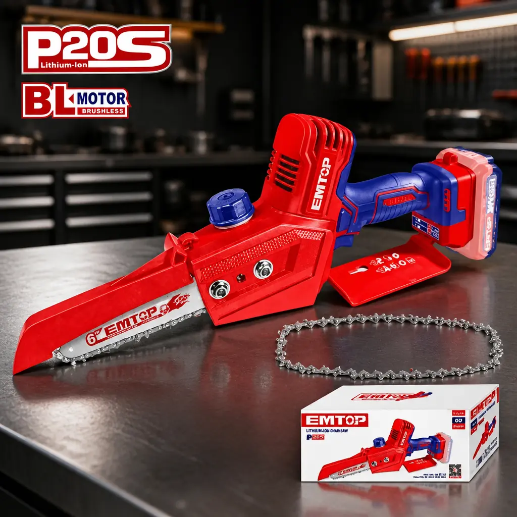 Desc - Mini motosierra 6" (Autolub) BL 20V. Sin Bateria. Emtop*