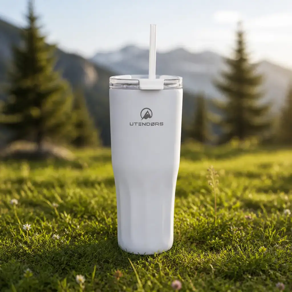 Vaso Antiderrame 600ml. Con pajita PE Blanco. Utendors