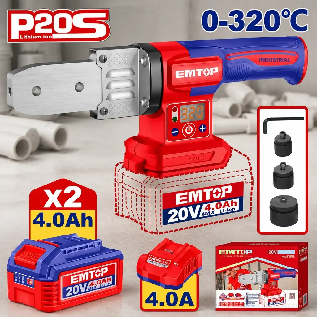 Termofusor (20-32mm) + Acc. 2x Bat. 20V 4Ah. Emtop