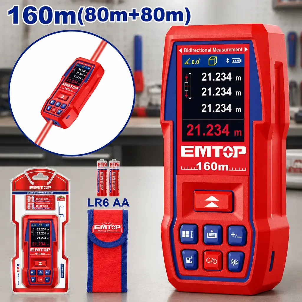 Medidor Laser 0.05 - 160m (80+80m) + Calc. Volumen. Emtop