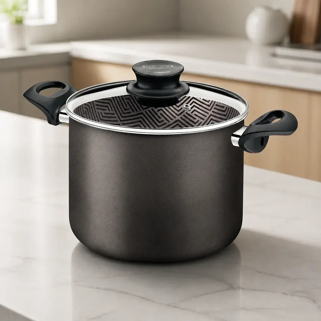 Olla alta con tapa de vidrio 9.6Lt. 26cm. Paris T. Negra x Un.