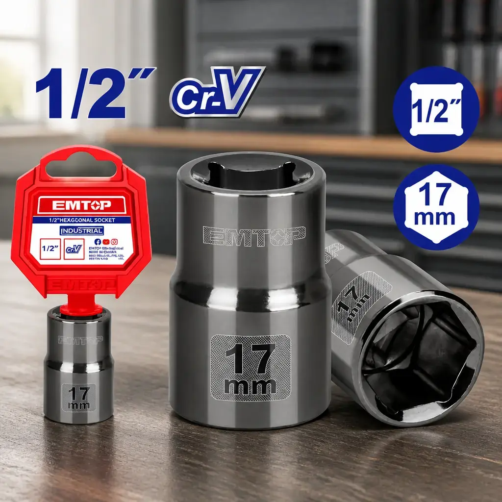 Dado 1/2' hexagonal 17mm Cr-V Emtop x Un.