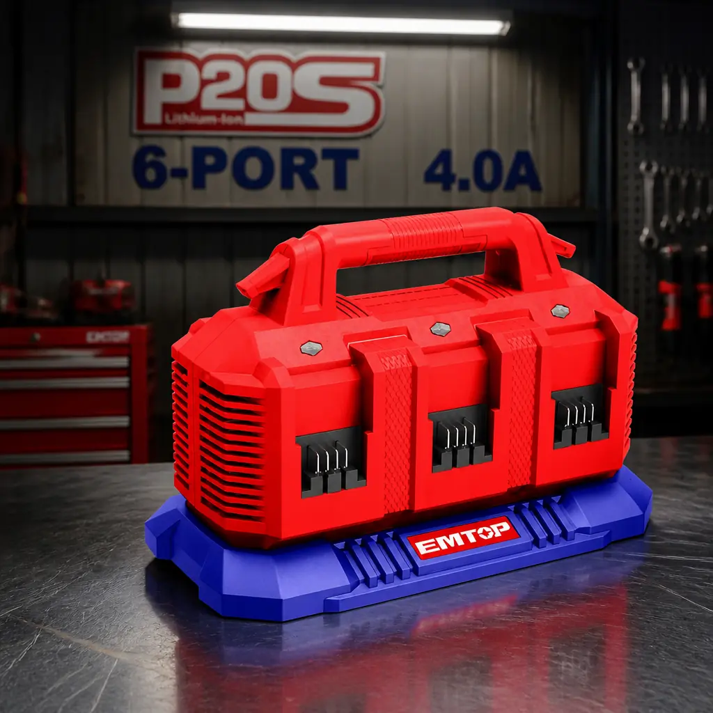 Accesorio - Cargador multiple de bat. 6 Puertos 20V 4Ah. Emtop