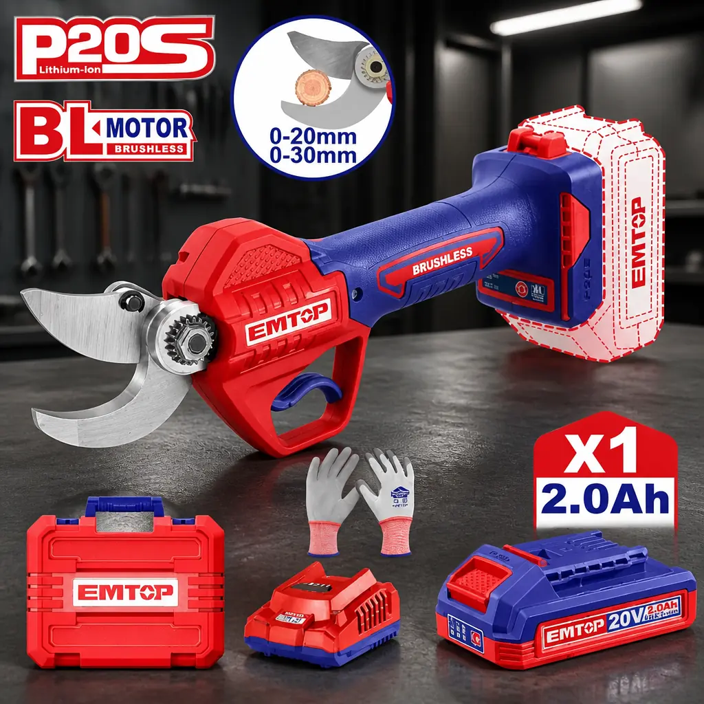 Tijera de podar (0-30mm) BL 20V + Acc. 1x Bat 20V 2Ah. (M) Emtop