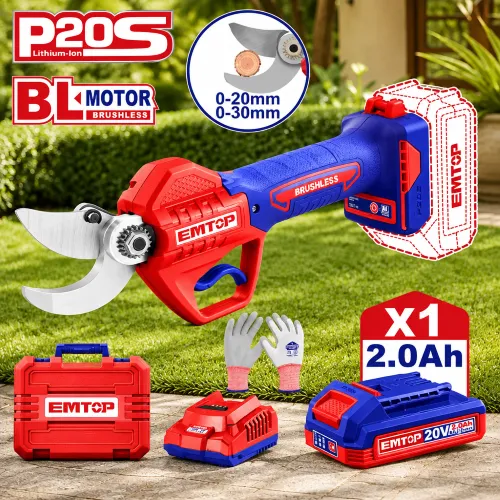 Tijera de podar (0-30mm) BL 20V + Acc. 1x Bat 20V 2Ah. (M) Emtop