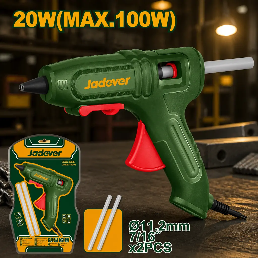 Pistola p/ Silicona 20W + 2x Barra (11.2x150mm). Jadever