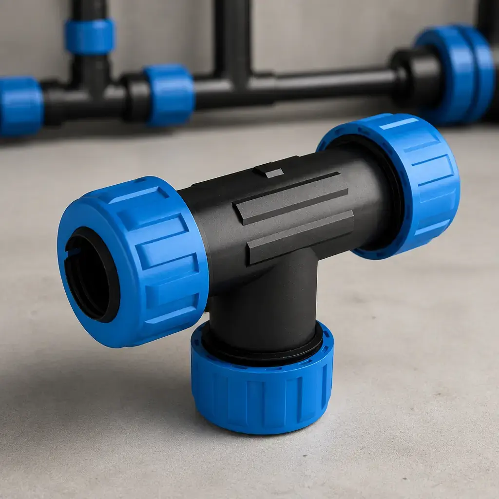 Acople de compresion T 1/2 con traba mec. para Polietileno DUKE