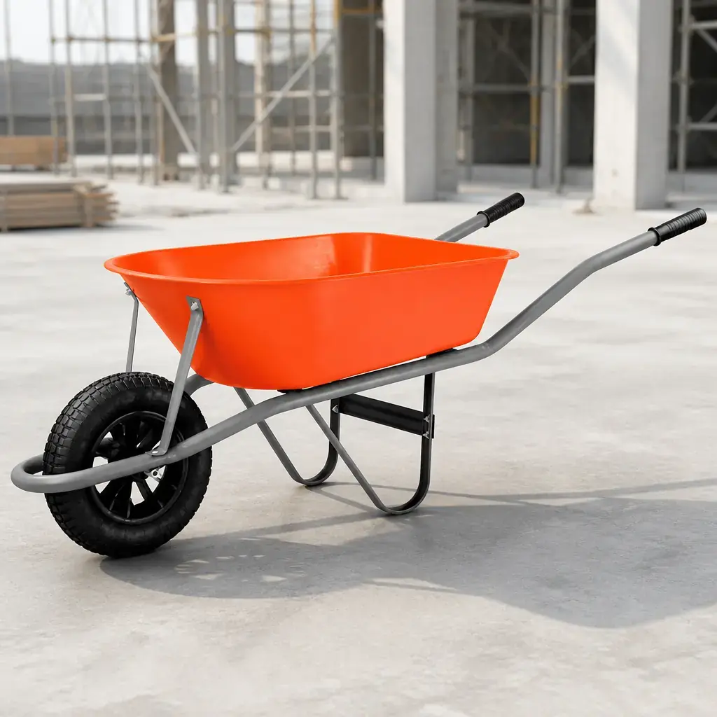 Carretilla naranja 55Lt. Caja Plastica rueda inflable Tramontina x Un.