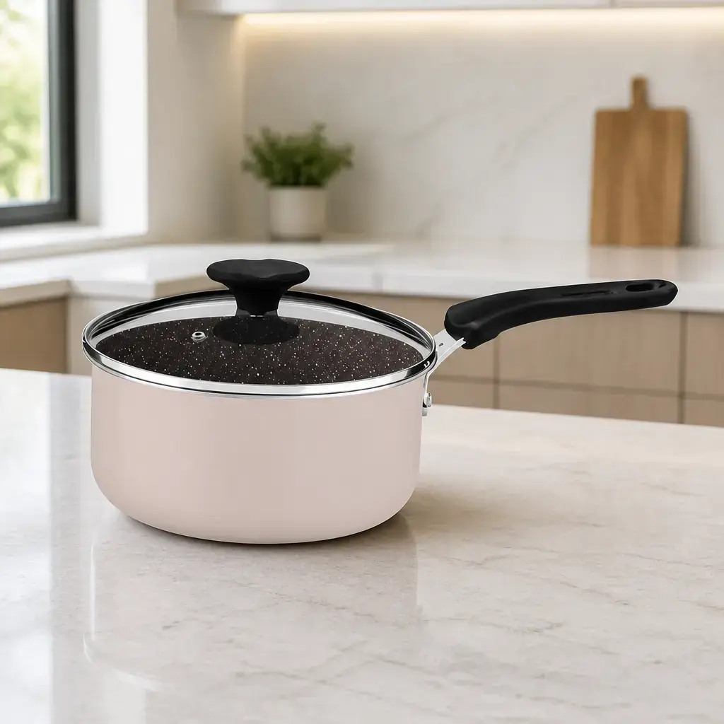 Olla con tapa de vidrio 2.1Lt. 18cm. Tunis induccion ceramic Rosa xUn.